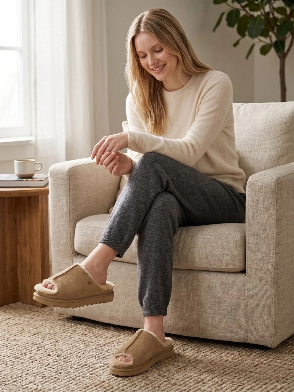 UGG Greenport Suede Slide Shearling Slip On Size 5 Cozy Cabincore Loungewear